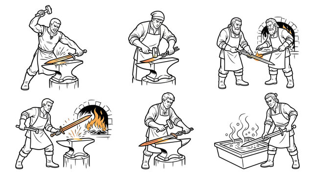 Blacksmiths Forging Swords in Multiple Stages