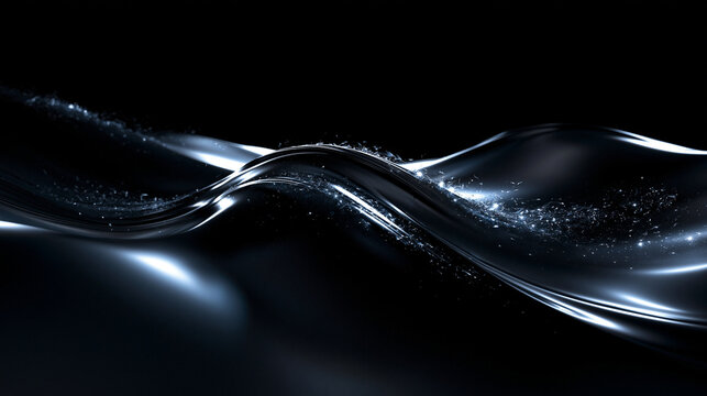 Abstract Black Metallic Wave with Glowing Particles Background