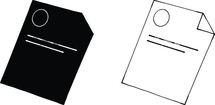 Two document page with a circular seal displayed side by side, one as a solid black silhouette and the other as a black outline on white