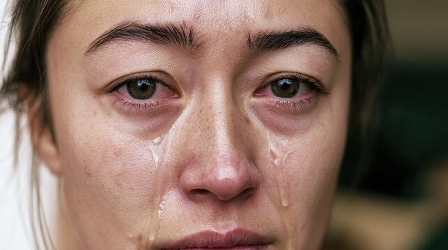 Woman with tears on her face shows deep emotions in a moment of sadness or reflection