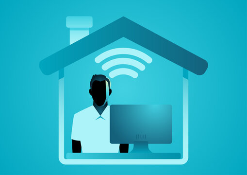 Remote work from home with computer and wifi internet connection