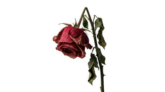 Wilted red rose isolated on transparent background
