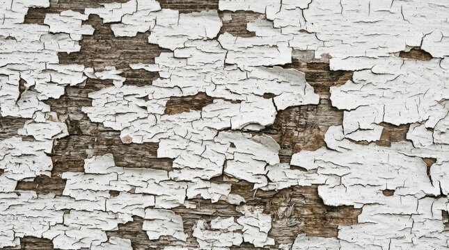 Rustic weathered white paint peeling on old wooden texture background