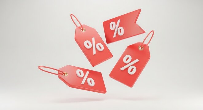 Floating red percentage tags illustrate sales discounts and special promotional offers available