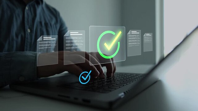 Business survey and checklist concept for inspection, validation and quality assurance. Modern technology for monitoring and evaluation processes.