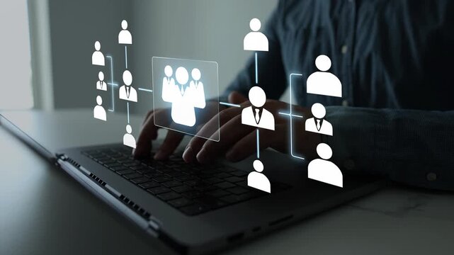 Scheme hierarchy management of corporate. Organizational chart company hierarchy,roles,team structure,showing connections between managers, employees,and departments for clear communication workflow.	