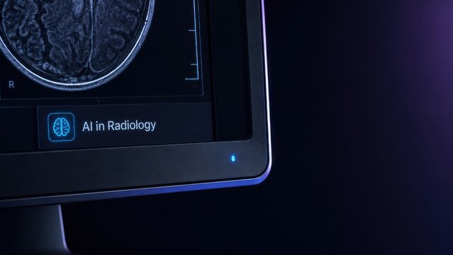 Monitor Bezel Close-Up With Brain Scan and AI Radiology Label