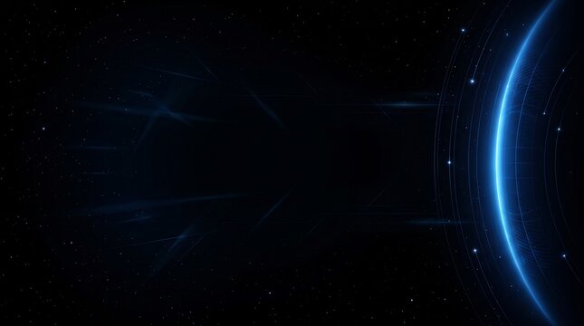 Minimalist Futuristic Space Exploration Background with Planet Horizon Wireframe and Wide Copy Space