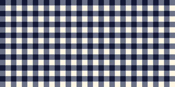 Navy blue colored vichy print design with classic checkered squares. Seamless gingham plaid pattern for fabric, textile, wallpapers, backgrounds.
