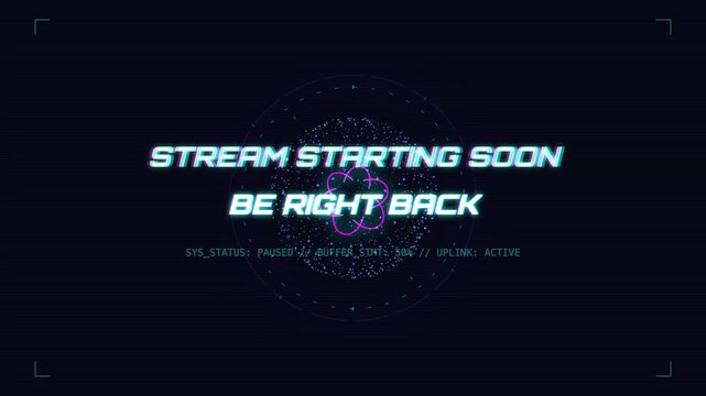 Futuristic stream starting soon and be right back screen animation with tech background