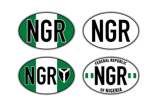 Nigeria, oval international vehicle registration code license plate car sticker, vector illustration