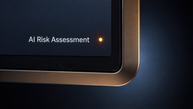 Tablet Corner Close-Up With AI Risk Assessment Label and Amber Light