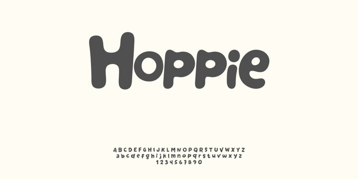 Hoppie is a cute and playful display font with soft, rounded letterforms and a bubbly personality. Perfect for kids&rsquo; designs, stickers, packaging, logos, and fun creative projects.
