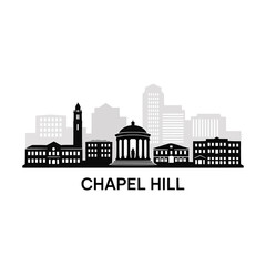 Naklejka premium Chapel Hill North Carolina City Skyline Silhouette Vector Illustration with Old Well and University Campus