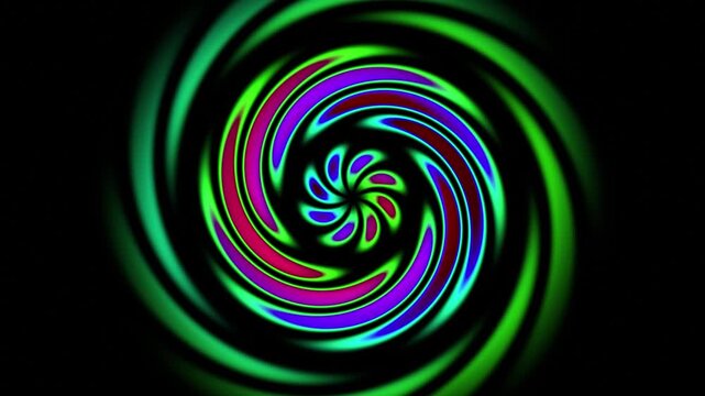 Neon spiral vortex motion background, pulsing fluorescent abstract pattern, hypnotic glowing tunnel effect for digital visuals and vj loops