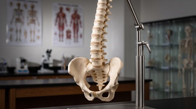 Human Spine and Pelvis Skeleton Anatomy Model in a Laboratory