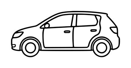 Fototapeta premium Minimalist vector icon of a modern medium hatchback car in a clean line art style. This side view illustration features a compact automobile design perfect for automotive web graphics and apps.