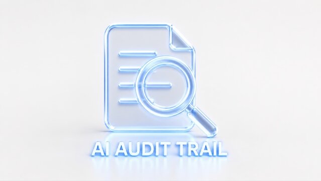 Glowing 3D Document and Magnifier Icon for AI Audit Trail
