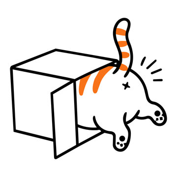 Playful Cat Emerging from a Cardboard Box Design Illustration