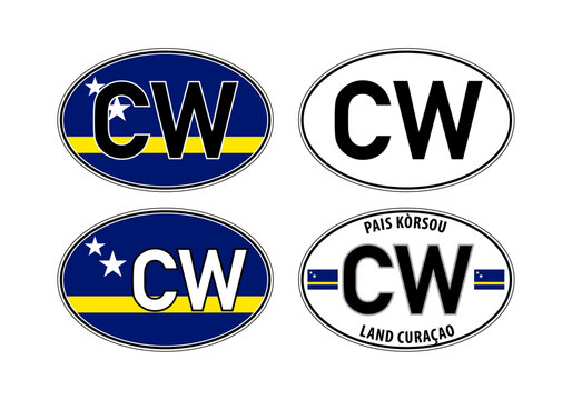 Curacao, oval international vehicle registration code license plate car sticker, vector illustration