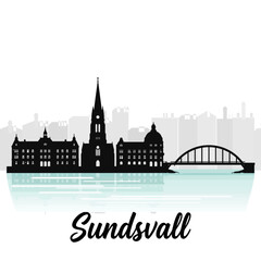 Fototapeta premium Sundsvall Sweden Skyline Silhouette - The Historic Stone City Vector Illustration