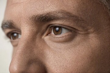 Naklejka premium A close-up look of men's eyes, macro skin photography with visible pores 