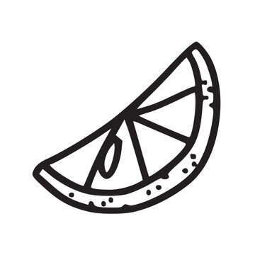 Hand-drawn lemon lime orange wedge with segmented pulp, visible seeds and zest, isolated icon. Ideal garnish clipart for cocktail, detox, spa and vitamin C drink branding