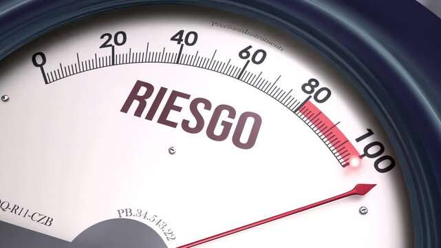 Riesgo - medidor con la aguja en el m&aacute;ximo: la exposici&oacute;n se dispara y el nivel de riesgo entra en zona cr&iacute;tica. Demasiado riesgo.