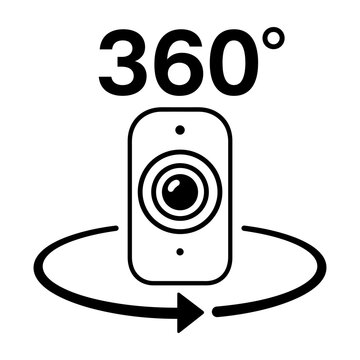 A 360-degree rotating smartphone with a camera lens captures panoramic views in a circular motion graphic.