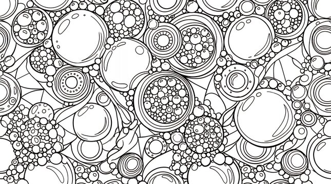 Abstract Circles And Bubbles Hand Drawn Line Art Pattern For Adult Coloring Book Page abstract pattern coloring book circles bubbles balloons hand drawn black and white line art page adult coloring