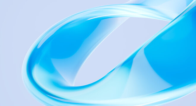 3D Render of Abstract Blue Glass Ribbon Flowing Curves Smooth Translucent Sculpture Modern Digital Art Background