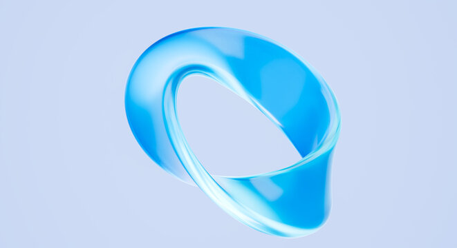 3D Render of Abstract Blue Glass Torus Shape Floating on Light Background Modern Geometric Design Element