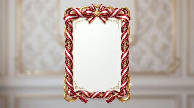 Vertical Decorative Ribbon Frame with Red and White National Colors and Gold Borderframe border ribbon ribbons gold golden red white national colors decorative twisted flowing blank center