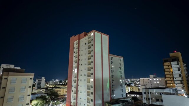 Illuminated Residential Tower at Night in S o Carlos Timelapse