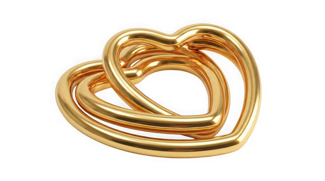 Two interlocking golden heart shapes isolated on transparent background