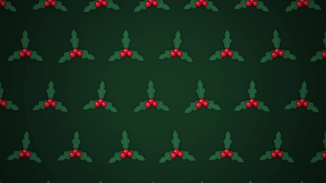 Holly Berry Christmas Pattern Background with Green Leaves