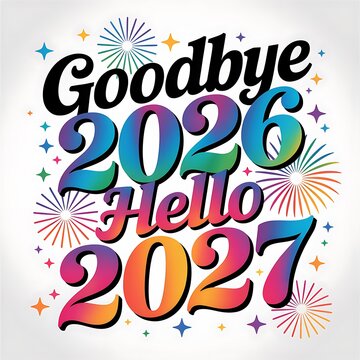 Colorful 2027 New Year Greeting with Fireworks and Text Elements in Bright Design