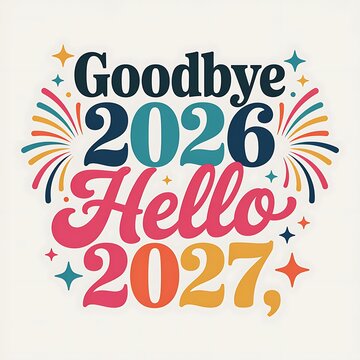 Colorful and festive design celebrating the transition from 2026 to 2027 with joy