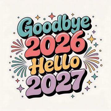 Colorful graphic illustration celebrating the transition from year 2026 to 2027