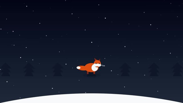 Fox Breathing Steam in Winter Forest at Night Animation