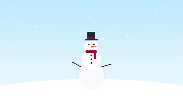 Snowman Wearing Top Hat and Scarf on a Snowy Winter Background