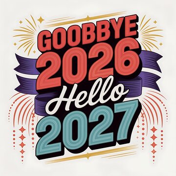 Creative illustration celebrating the transition from 2026 to 2027 with festive decorations