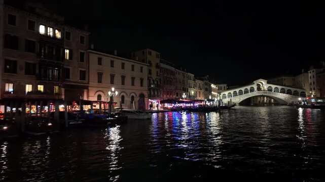 Romantic Night Boat View of Venice Grand Canal