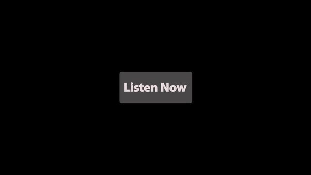 Listen Now CTA Text Animation on Red Button with Arrow Cursor Click on Transparent Background for Website, App, Game.

