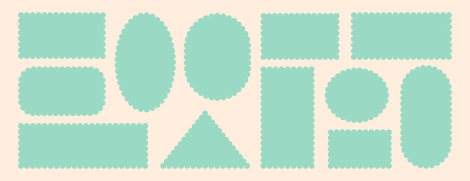 Collection of mint green scalloped edge frames and sticker shapes