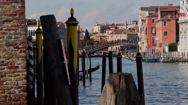 Tranquil view of Bridge of Sighs over quiet Venice canal