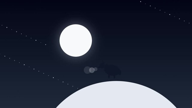 Minimalist Kiwi Bird Standing on Planet Under Bright Full Moon