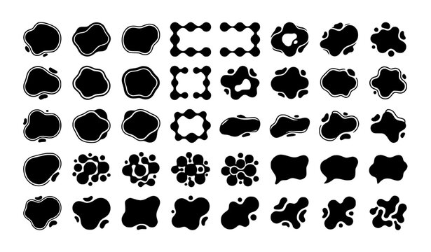 Metaball Blob Badge Sticker Poster Template Black White Editable Vector Set