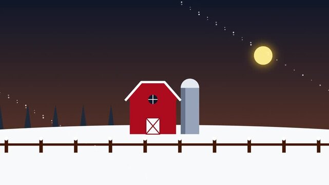 Satellite Constellation Moving Across a Night Sky over a Red Barn