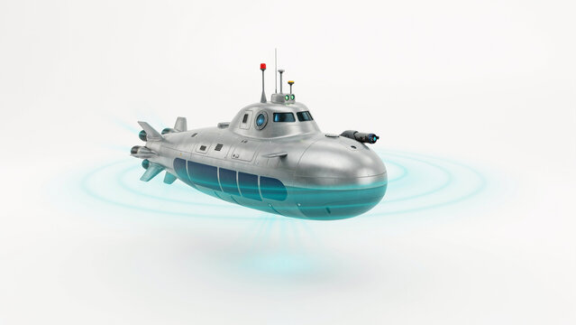 Realistic toy submarine model floating with underwater ripple effect transparent background